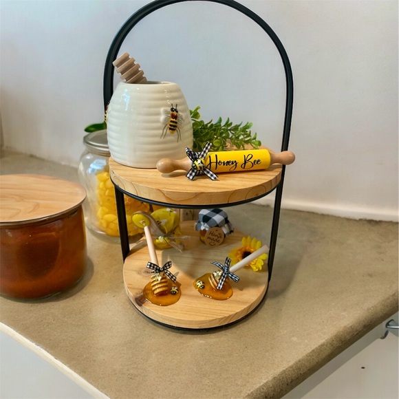 Mini Wooden Honey Dipper set | Honey Bee Decor, Tiered Tray Bee,Mini Rolling pin - Picture 4 of 9